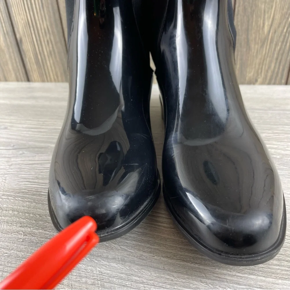 Lauren Ralph Lauren Tally Bo Rai Rubber Chelsea Black Boots Size 10B